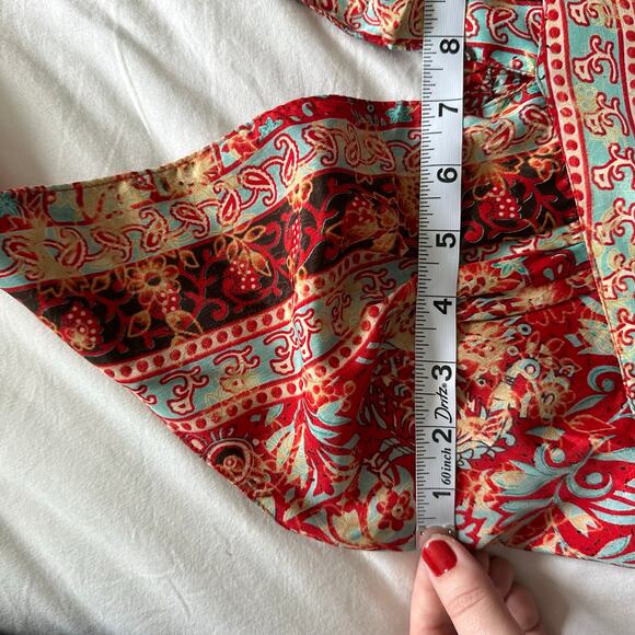 Red/ Blue/ Brown Bohemian Chic Halter Printed Flirty V Neck Mini Dress - Picture 8 of 9